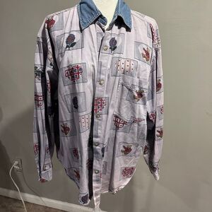 Vintage 90s Denim Collared Teddy Bear Shirt Long Sleeve Button Down